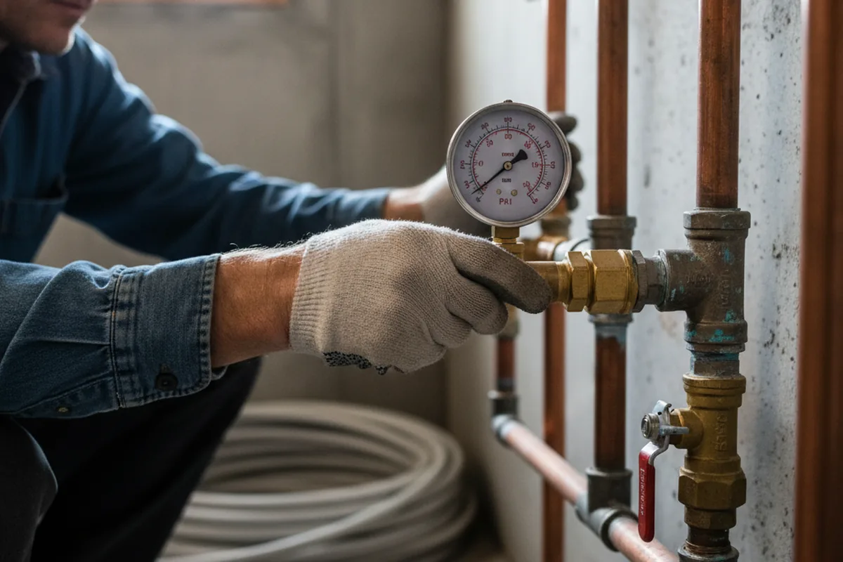 Pressure testing a repaired line during Water Line Repair in Marine On Saint Croix